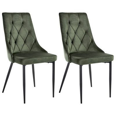 B&Q -  Set Of 2 Dining Chairs Avenir Velvet Olive Green