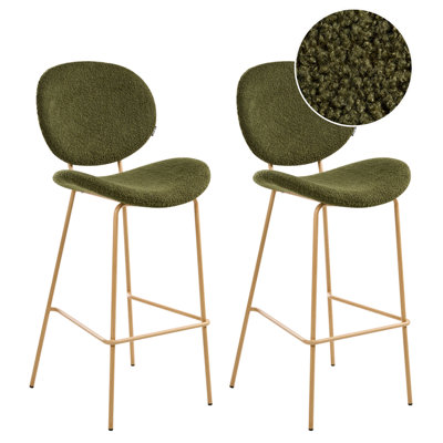 Beliani Set Of 2 Bar Chairs Luana Boucle Dark Green from B&Q
