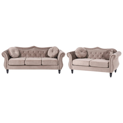 Beliani Living Room Set 5 Seater Skien Velvet Taupe from B&Q