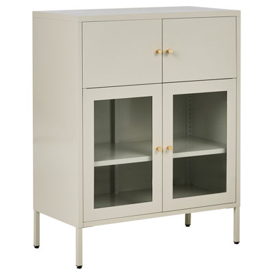 Beliani Glass Display Cabinet Esholt Metal 80 Cm Light Beige