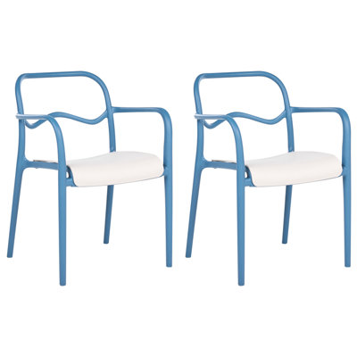 Beliani Set Of 2 Garden Chairs Thasos Synthetic Material Blue