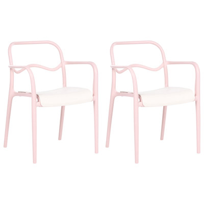 Beliani Set Of 2 Garden Chairs Thasos Synthetic Material Pastel Pink