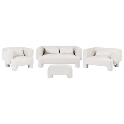 Beliani White Living Room Set Seater Hogbo Fabric With Ottoman Size 6 B&Q