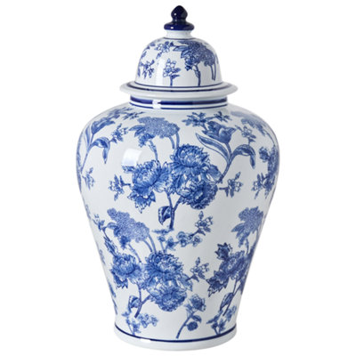Beliani Lidded Vase Alfaro Porcelain 46 Cm White/ Blue from B&Q