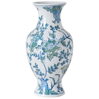 Beliani Flower Vase Llanes Porcelain 36 Cm White/ Blue from B&Q