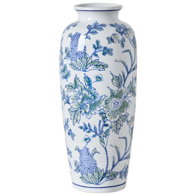 Beliani Flower Vase Guadix Porcelain 35 Cm White/ Blue from B&Q