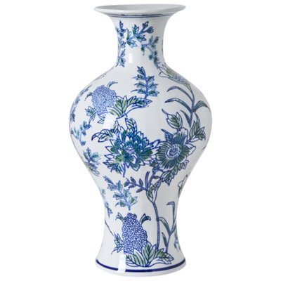 Beliani Flower Vase Berga Porcelain 36 Cm White/ Blue from B&Q