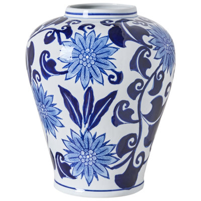 Beliani Flower Vase Girona Porcelain 35 Cm White/ Blue from B&Q
