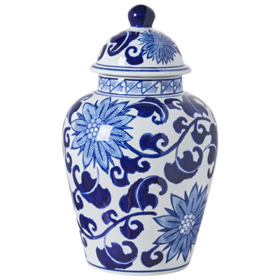Beliani Lidded Vase Cuenca Porcelain 36 Cm White/ Blue from B&Q