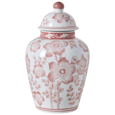 Beliani Lidded Vase Moguer Porcelain 36 Cm Red/ White from B&Q