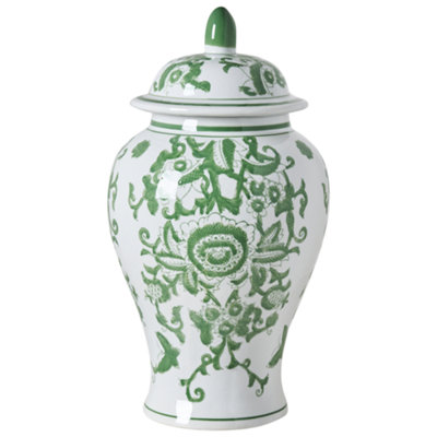 Beliani Lidded Vase Mondragon Porcelain 37 Cm White/ Green from B&Q