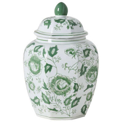 Beliani Lidded Vase Ferrol Porcelain 29 Cm White/ Green from B&Q