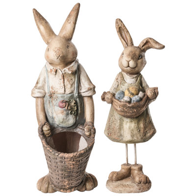 Beliani Set Of 2 Garden Statues Calcata Rabbit Multicolour