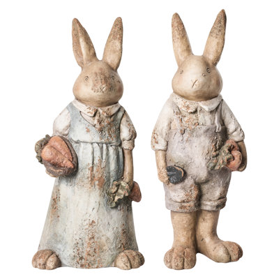 Beliani Set Of 2 Garden Statues Barolo Rabbit Multicolour