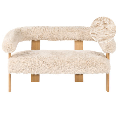 Beliani Sofa 2 Seater Ilbro Faux Fur Off-White/ Light Brown from B&Q