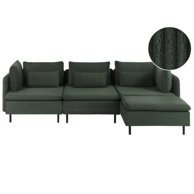 Beliani Modular Corner Sofa 3 Seater Egeris Corduroy Dark Green Left Hand from B&Q