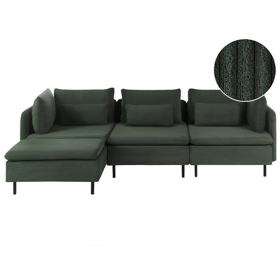 Beliani Modular Corner Sofa 3 Seater Egeris Corduroy Dark Green Right Hand from B&Q