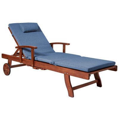 B&Q -  Sun Lounger With Cushion Toscana Premium Reclining Acacia Wood Blue
