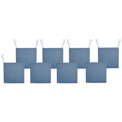 Beliani Set Of 8 Garden Chair Cushions Sassari Premium 46 X 46 Cm Blue