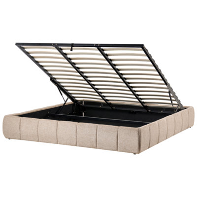 Beliani Ottoman Bed Without Headboard Genas Fabric Beige 180 X 200 Cm (Eu Super King)