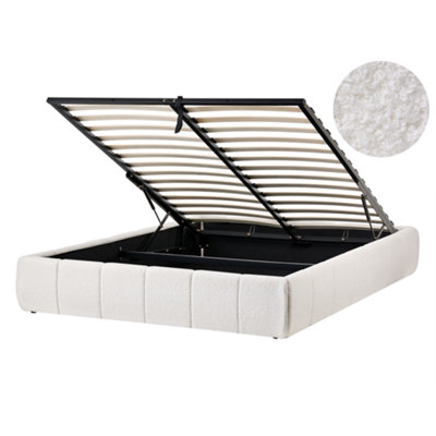 Beliani Ottoman Bed Without Headboard Genas Boucle Off-White 140 X 200 Cm (Eu Double)