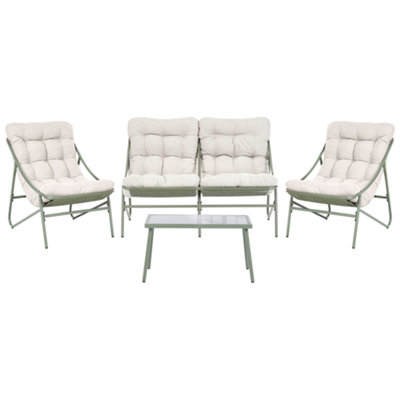 B&Q -  Garden Lounge Set With Table 4 Seater Molveno Metal Beige/ Green