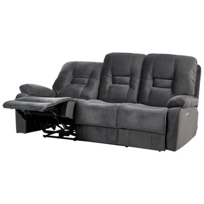 Beliani Electric Recliner Sofa 3 Seater Bergen Velvet Dark Grey from B&Q