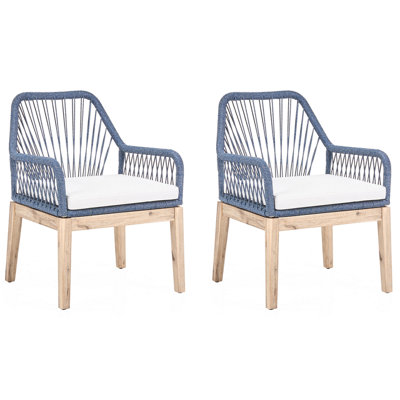 Beliani Set Of 2 Garden Chairs With Cushions Olbia Navy Blue
