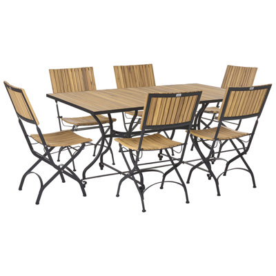 B&Q -  Garden Dining Set 6 Seater Lascari Light Brown Acacia Wood Folding