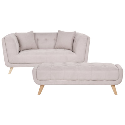 Beliani Sofa 2 Seater Habo Fabric Taupe With Ottoman