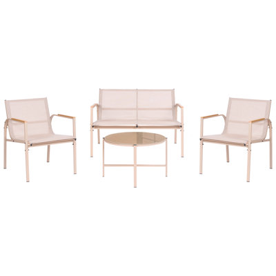 B&Q -  Garden Lounge Set With Table 4 Seater Ledro Metal Beige