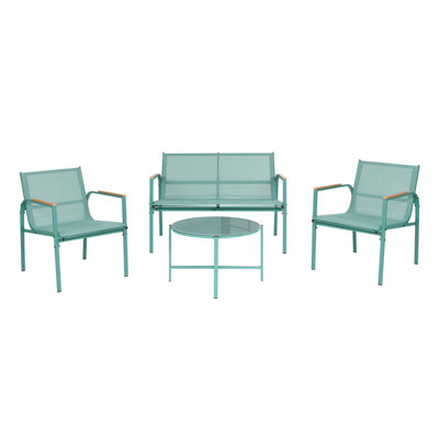 B&Q -  Garden Lounge Set With Table 4 Seater Ledro Metal Green