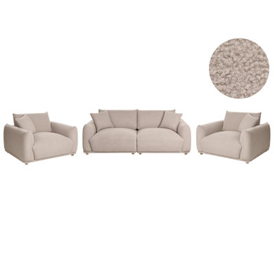 Beliani Living Room Set 5 Seater Jubek Boucle Beige