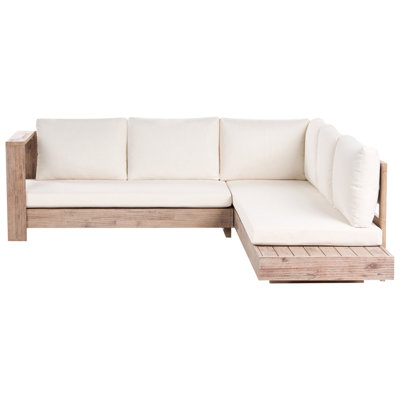 Beliani Garden Corner Sofa 5 Seater Marettimo Right Hand Off-White Certified Acacia Wood