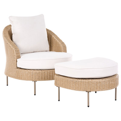 B&Q -  Garden Armchair With Ottoman Arcille Pe Rattan Beige