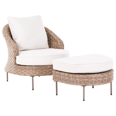 B&Q -  Garden Armchair With Ottoman Arcille Pe Rattan Brown