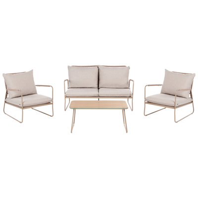 B&Q -  Garden Lounge Set With Table 4 Seater Acceglio Metal Beige