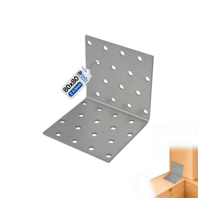 Gezu Impex Angle Bracket 80 X 80 X 80 mm Galvanised Perforated Corner Braces Brackets Connector Wood from B&Q