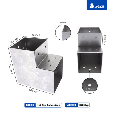 B&Q -  Heavy Duty Hot Dip Galvanised Pergola L Shape Post Connector91 X 91 mm