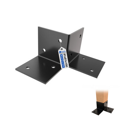 Gezu Impex Pergola Floor Bracket BlackFence Post Corner Bolt Down Bracket81X81mm from B&Q