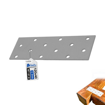 Gezu Impex Joining Plates 40 X 120 mm Galvanised Set Of 50 Flat Perforated Metal Connector Sheet Joining Plates Wood from B&Q