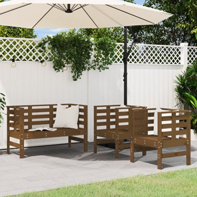 Berkfield 3 Piece Garden Lounge Set Honey Brown Solid Wood Pine