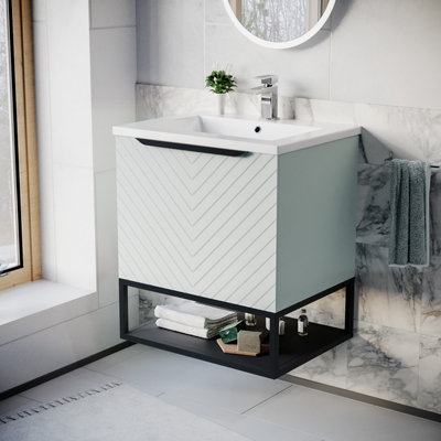 Nes Home 600Mm Wall Hung Drawers Basin Vanity Frame & Handle Green/Black