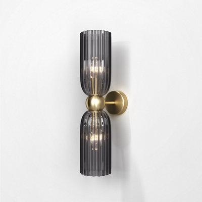 Luminosa Lighting Luminosa Maytoni Antic Modern 2 Light Up & Down Wall Lamp GoldGrey ShadeE14 from B&Q