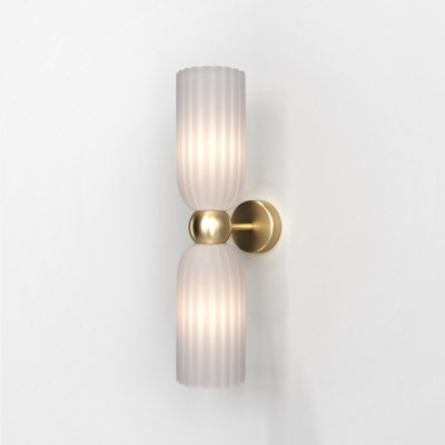 Luminosa Lighting Luminosa Maytoni Antic Modern 2 Light Up & Down Wall Lamp GoldWhite ShadeE14 from B&Q