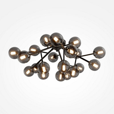 Luminosa Lighting Luminosa Maytoni Dallas Modern 20 Light Globe Ceiling Light Matt Black, Smoky Shade, G9 B&Q