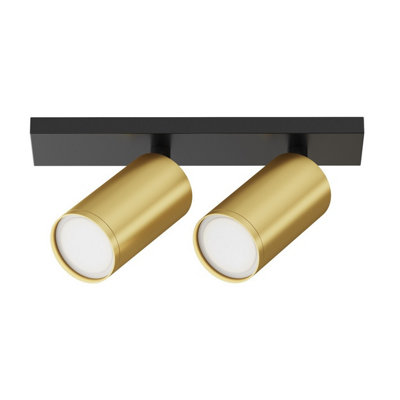Luminosa Lighting Luminosa Focus S Twin Ceiling Spotlight Black 2Xgu10 Brass Shade from B&Q