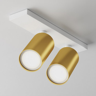 Luminosa Lighting Luminosa Focus S Twin Ceiling Spotlight White 2Xgu10 Brass Shade from B&Q