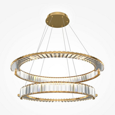 Luminosa Lighting Luminosa Krone Twin Ring Modern 80Cm Pendant Ceiling Light Gold 4000K 6000Lm Crystal Shade from B&Q