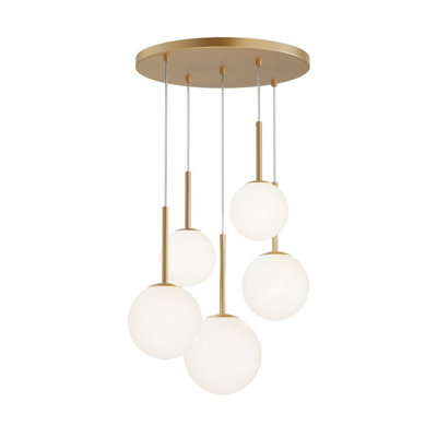 Luminosa Lighting Luminosa Basic Form Modern Cluster Pendant Ceiling Light Gold 5Xe14 White Shade from B&Q